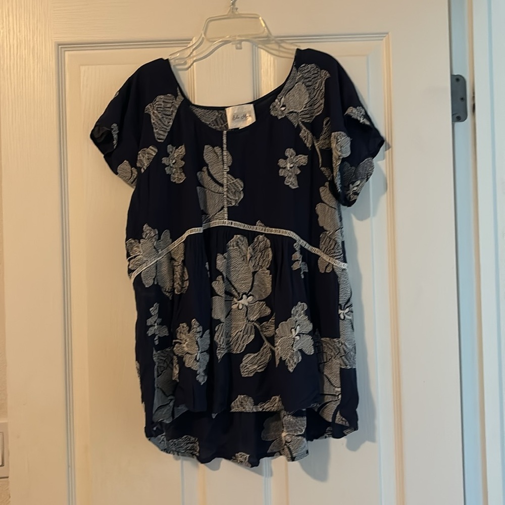 Anthropologie Ella Mara Embroidered Floral Top Sz S